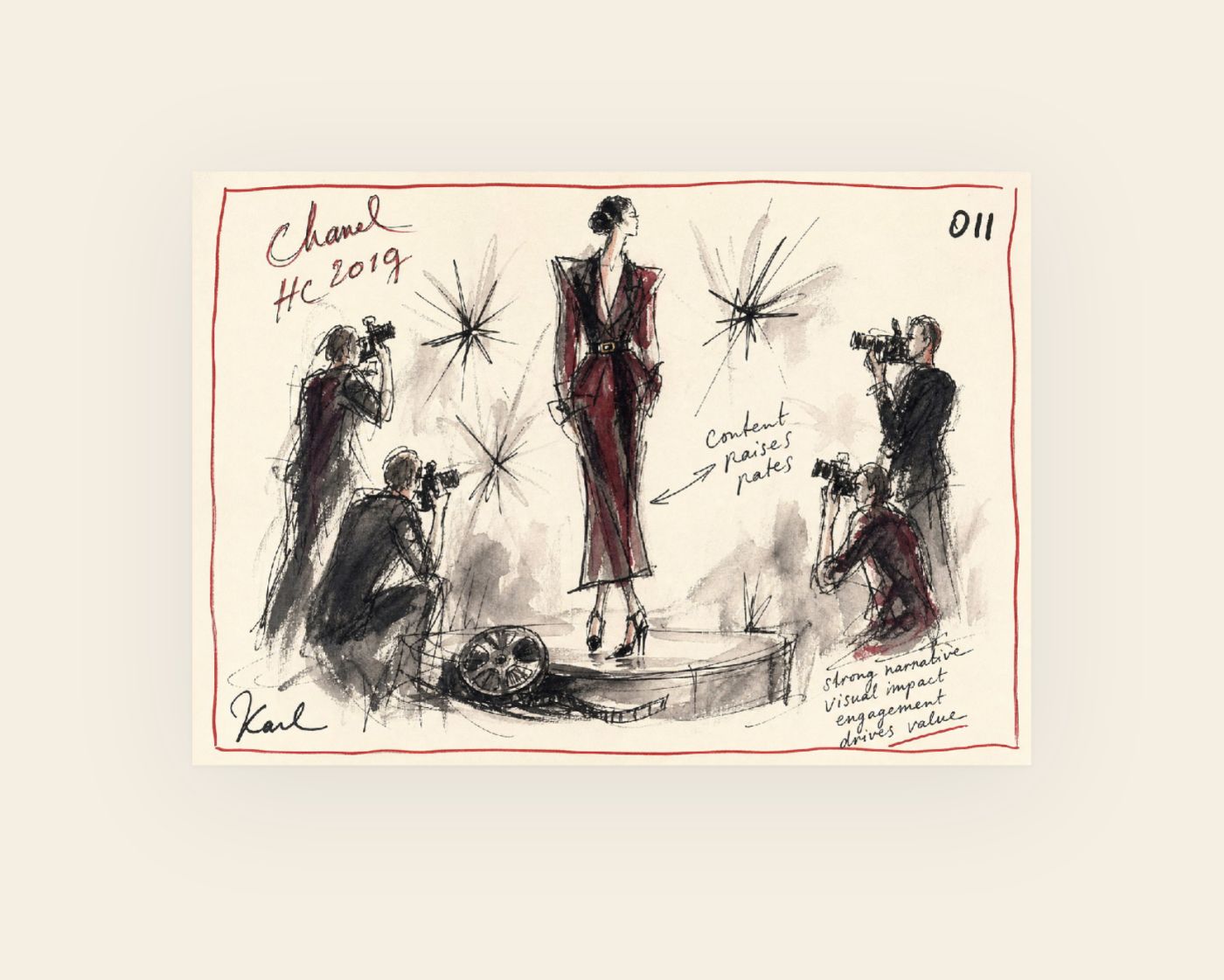 Fashion sketch: a speaker surrounded by cameras
